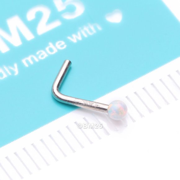 14 Karat White Gold Fire Opal Ball L-Shaped Nose Ring - Picture 1 of 5